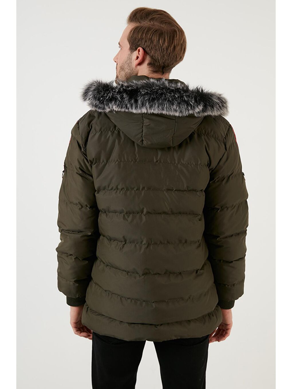 Haki Peluş Astarlı Yakası Suni Kürklü Kapüşonlu Mont 5855040-4