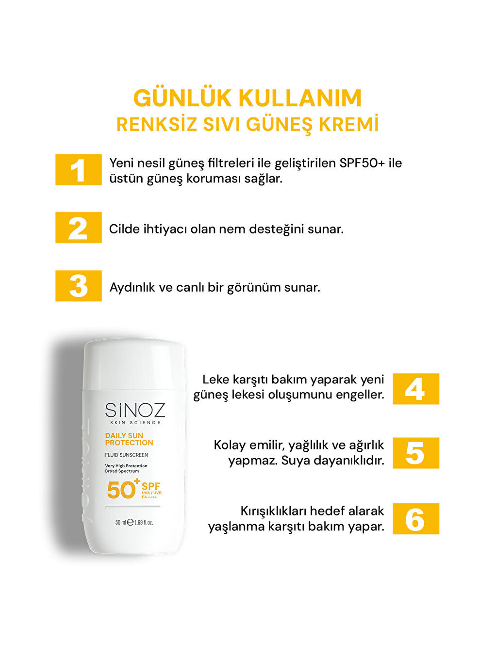 SPF50+ Günlük Kullanım Sıvı Yüz Güneş Kremi 50ml - Yeni Nesil Güneş Filtreleri- Hibrit Formül-PA++++-1