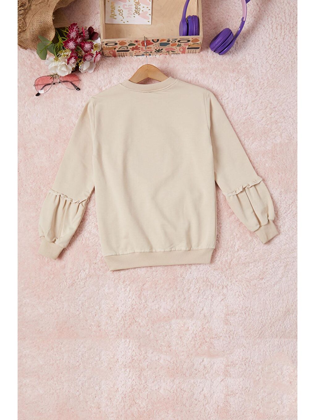 Pembe Life Kids Club Krem Renkli Kalp Desenli Payetli Kız Çocuk Sweatshirt 16697 - 2