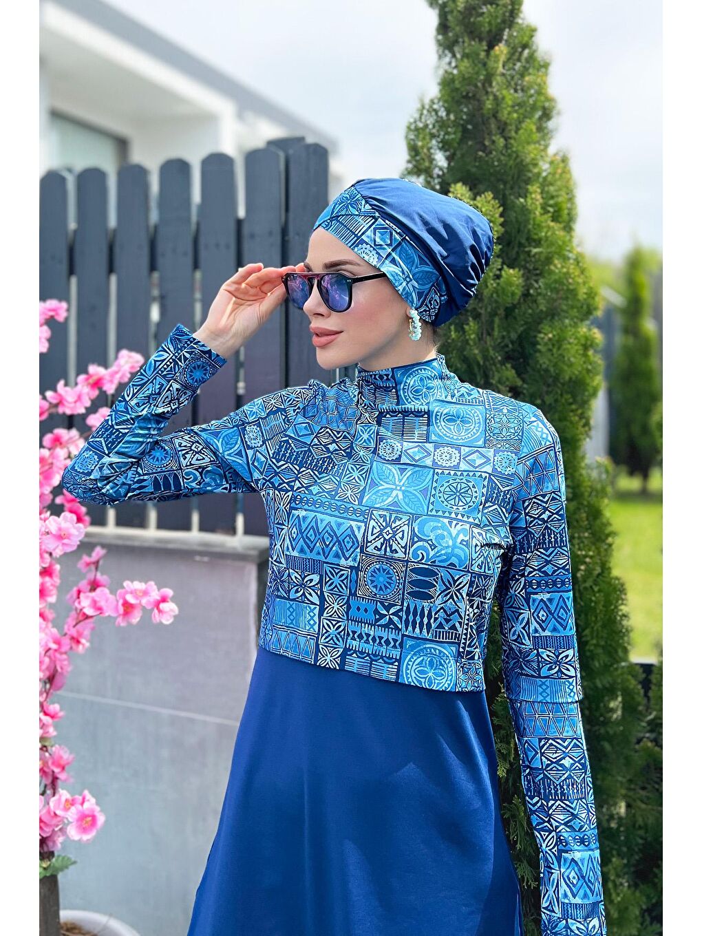 Lacivert Likralı Tam Kapalı Mayo 4lü Set R068 Lamia-3