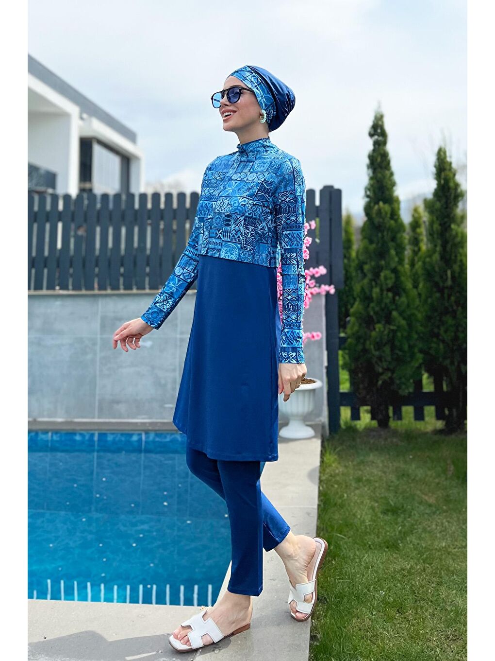 Lacivert Likralı Tam Kapalı Mayo 4lü Set R068 Lamia-4