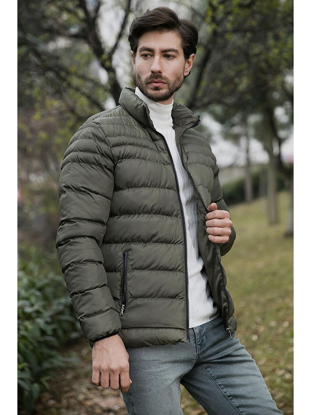 Haki Suya Dayanıklı Regular Fit Dik Yaka Şişme Mont 584007-1