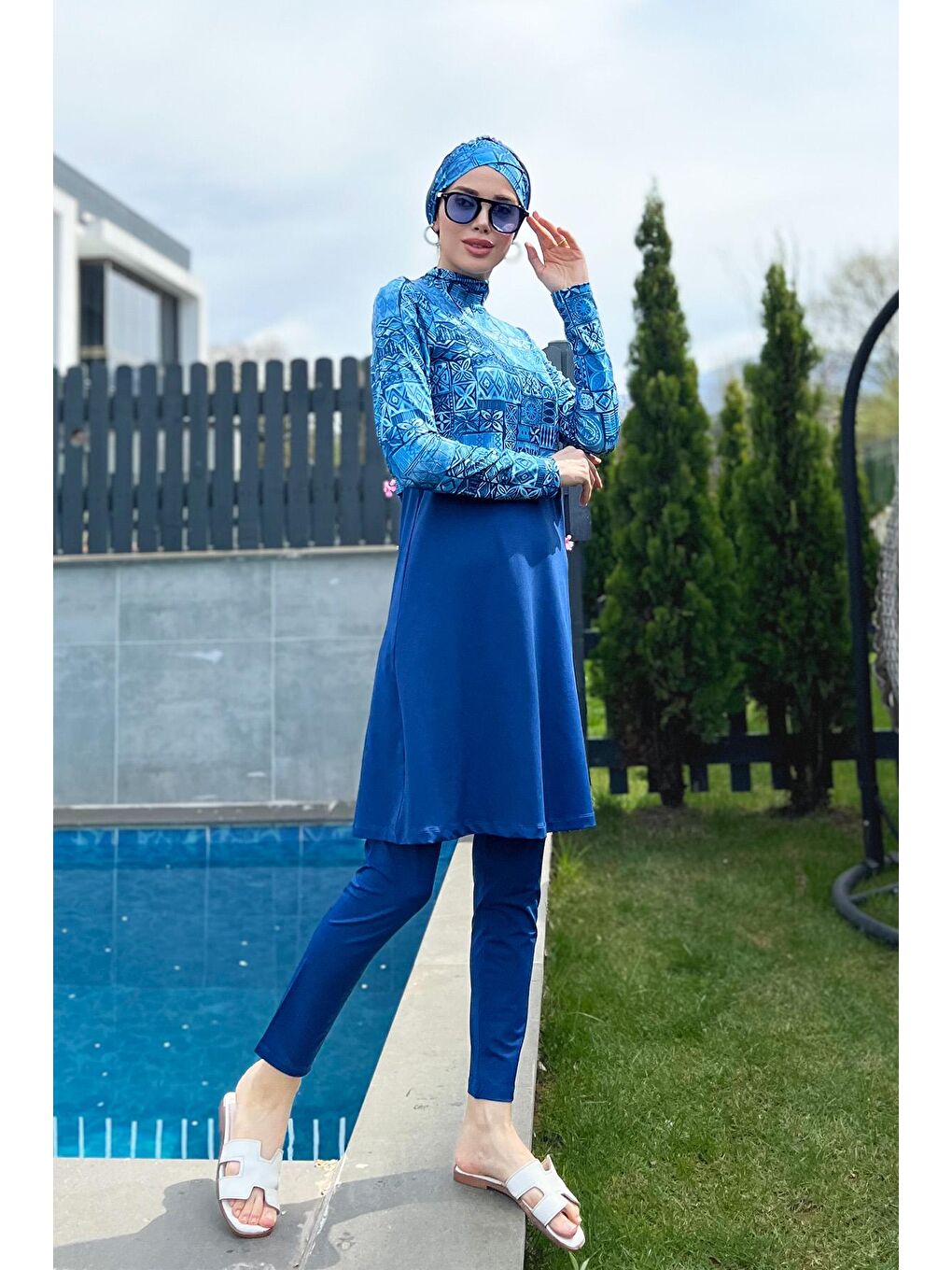 Lacivert Likralı Tam Kapalı Mayo 4lü Set R068 Lamia-5