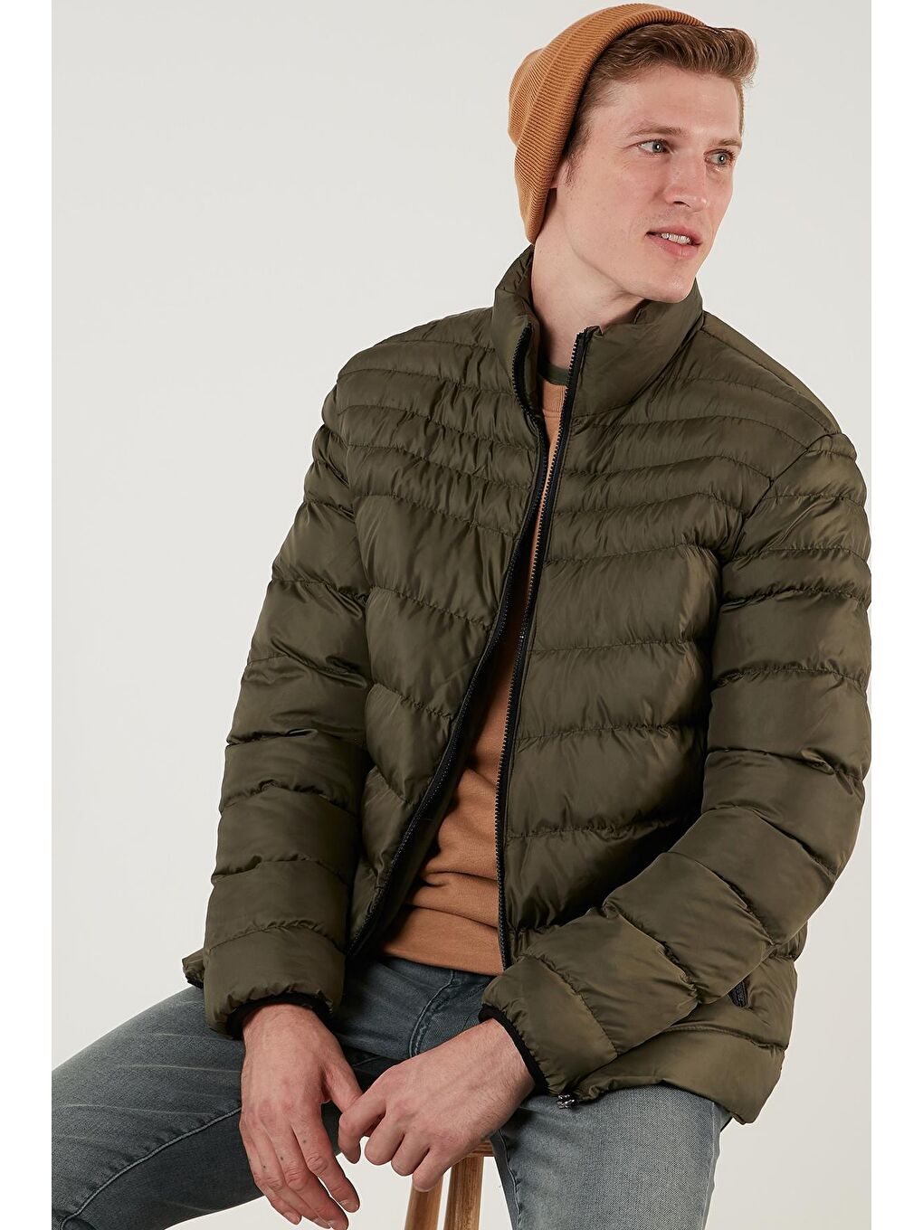 Haki Suya Dayanıklı Regular Fit Dik Yaka Şişme Mont 584007-2