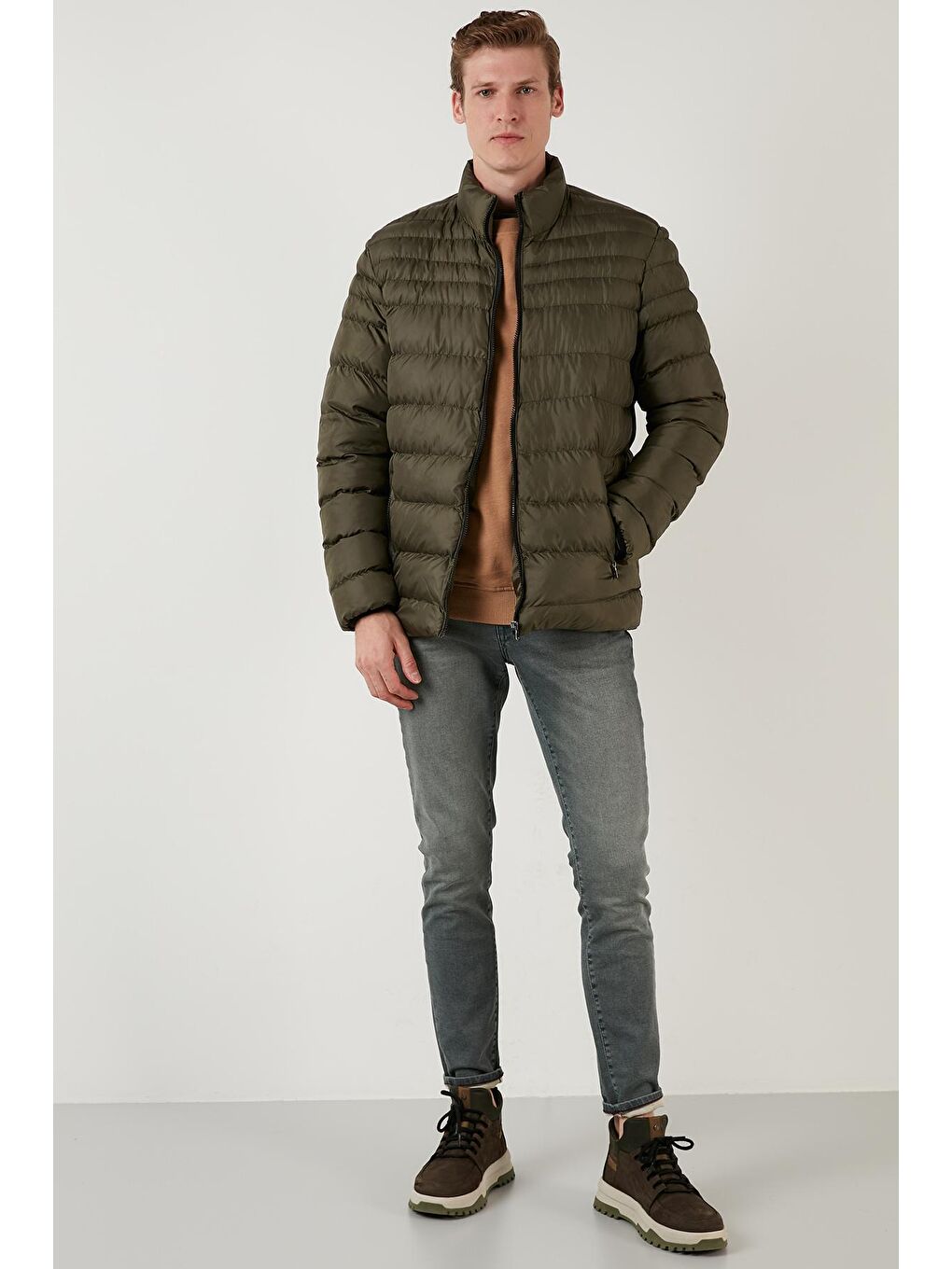 Haki Suya Dayanıklı Regular Fit Dik Yaka Şişme Mont 584007-3