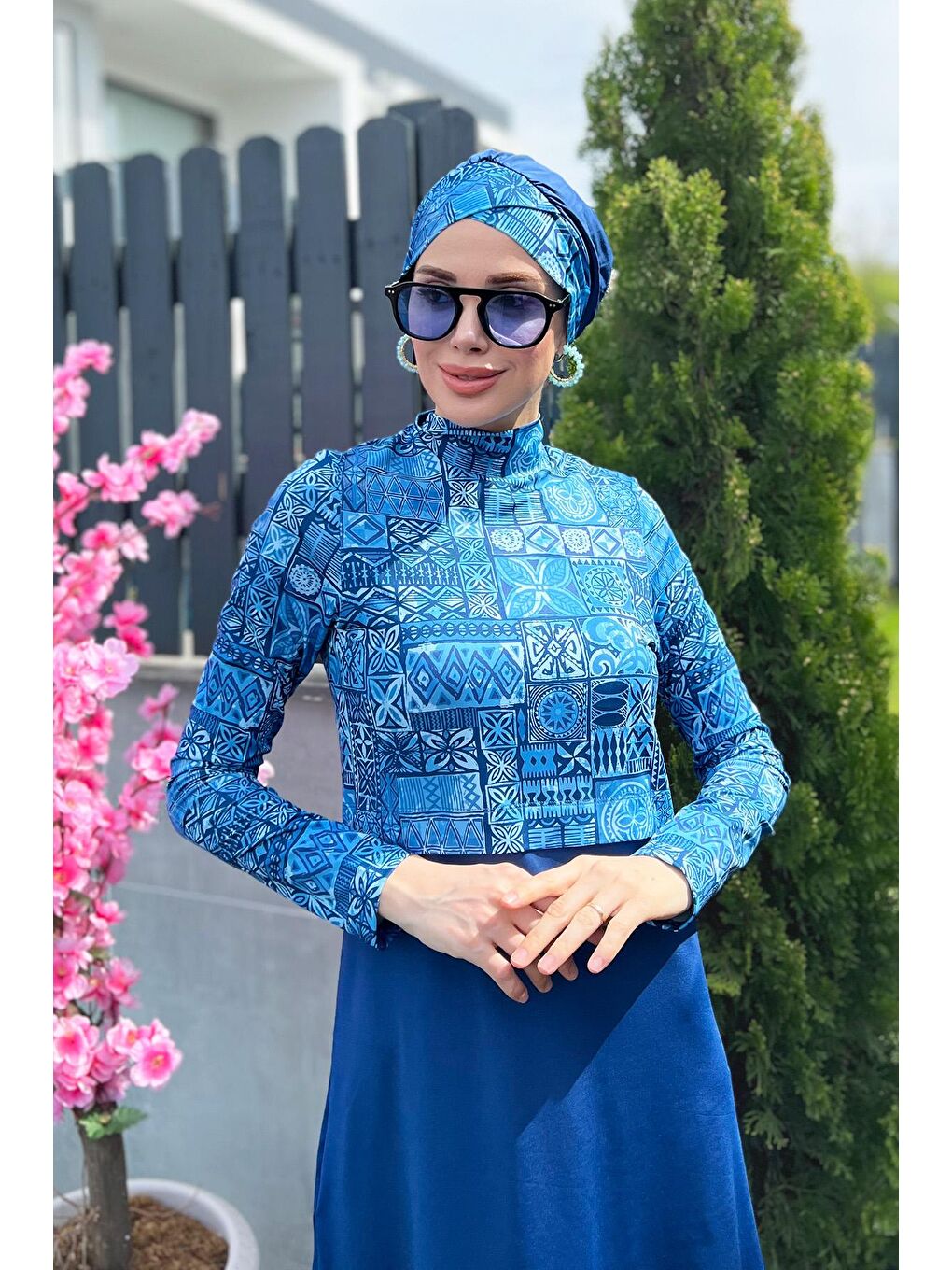 Lacivert Likralı Tam Kapalı Mayo 4lü Set R068 Lamia-6