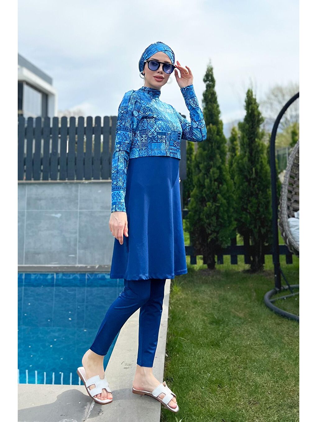 Lacivert Likralı Tam Kapalı Mayo 4lü Set R068 Lamia-7