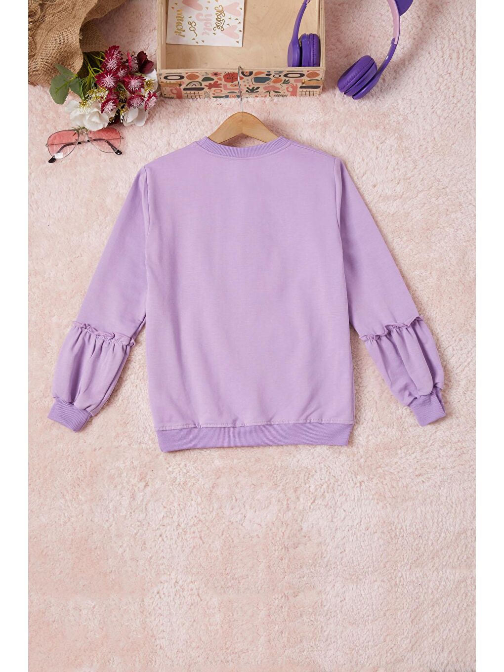 Pembe Life Kids Club Lila Renkli Kalp Desenli Payetli Kız Çocuk Sweatshirt 16698 - 3