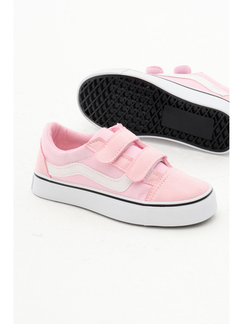 Çocuk Unisex Pembe Kauçuk Taban Keten Cırtlı Spor Ayakkabı-3