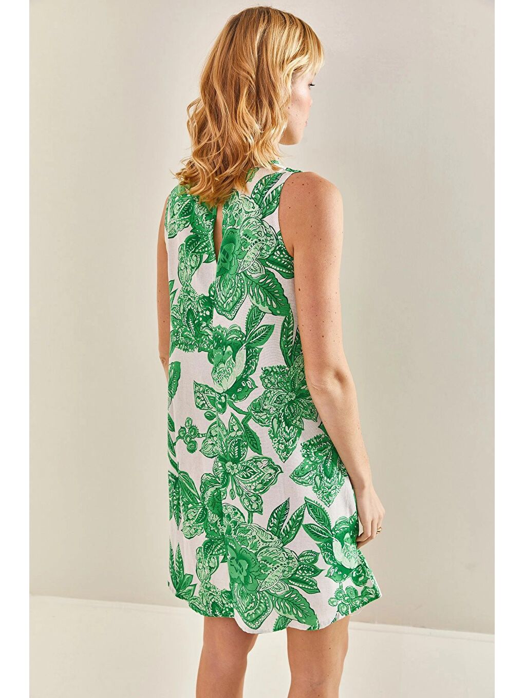 Yeşil Kadın Multi Çiçek Desenli Elbise-3