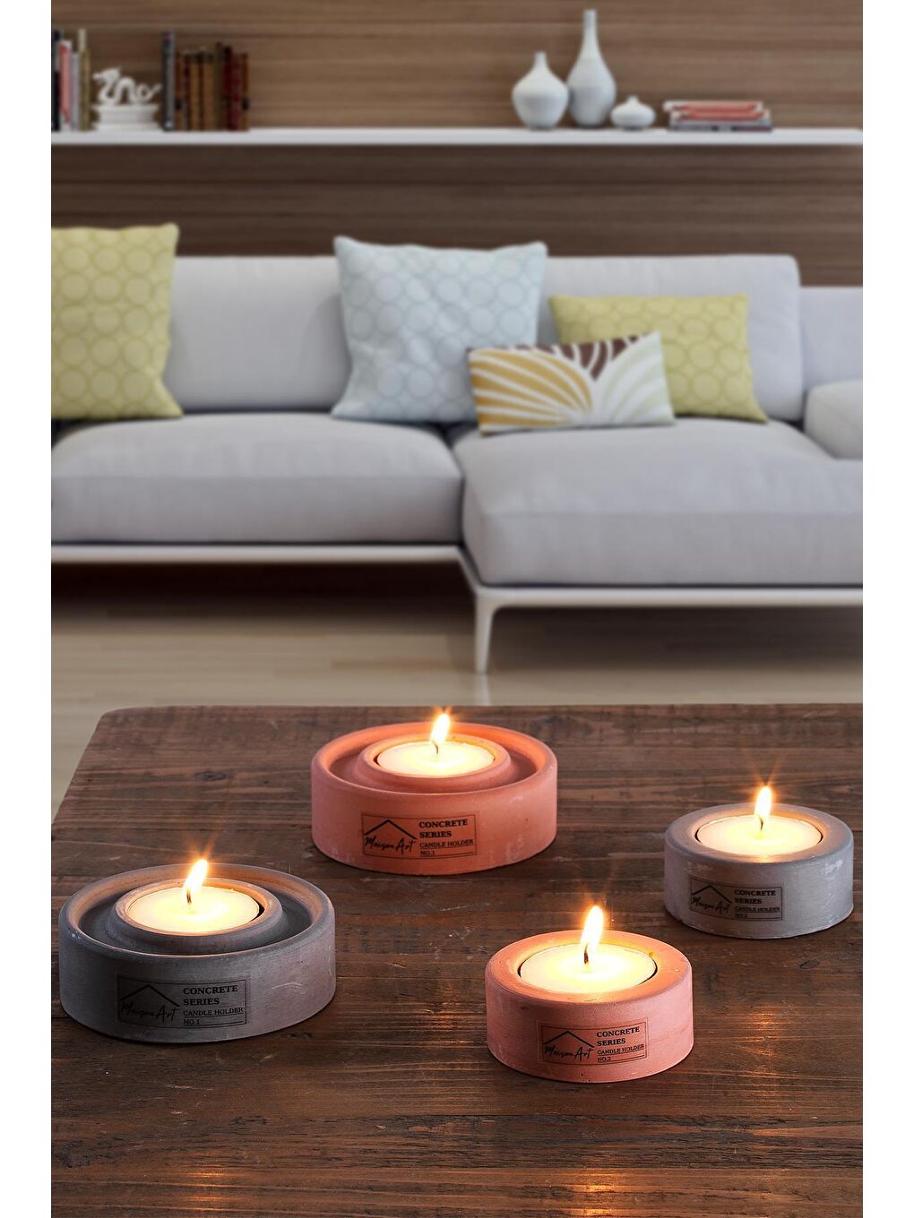 Holder | 4'Lü Set Mumluk | Tea Light Mumluk Seti | Gri-Kiremit