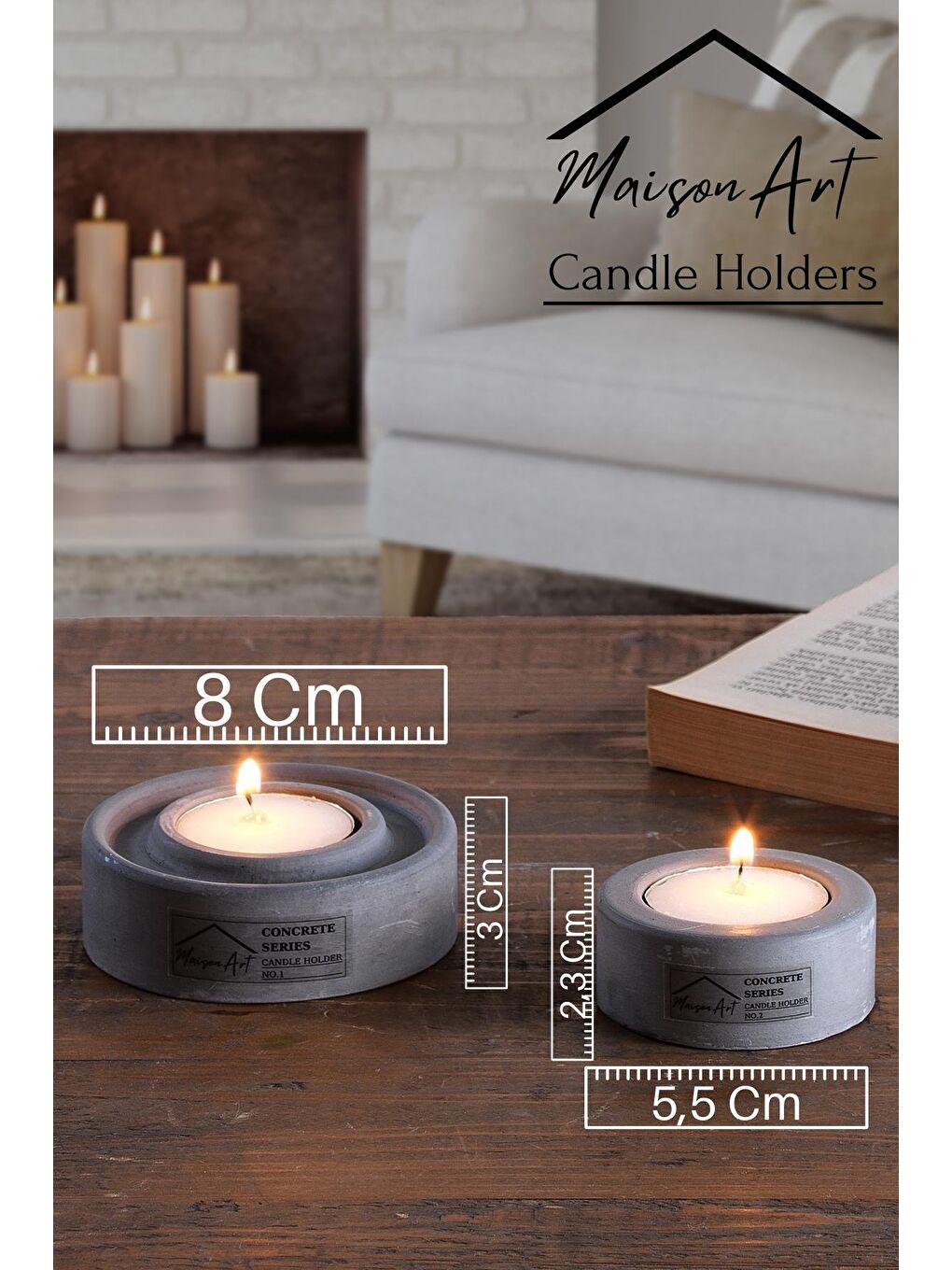 Holder | 4'Lü Set Mumluk | Tea Light Mumluk Seti | Gri-Kiremit-1