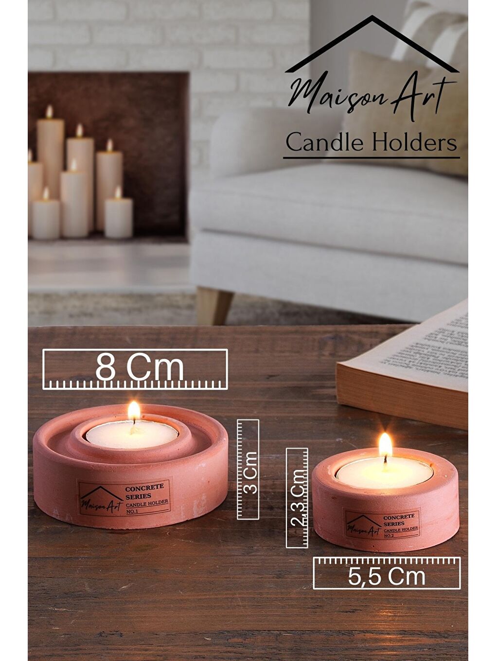 Holder | 4'Lü Set Mumluk | Tea Light Mumluk Seti | Gri-Kiremit-2