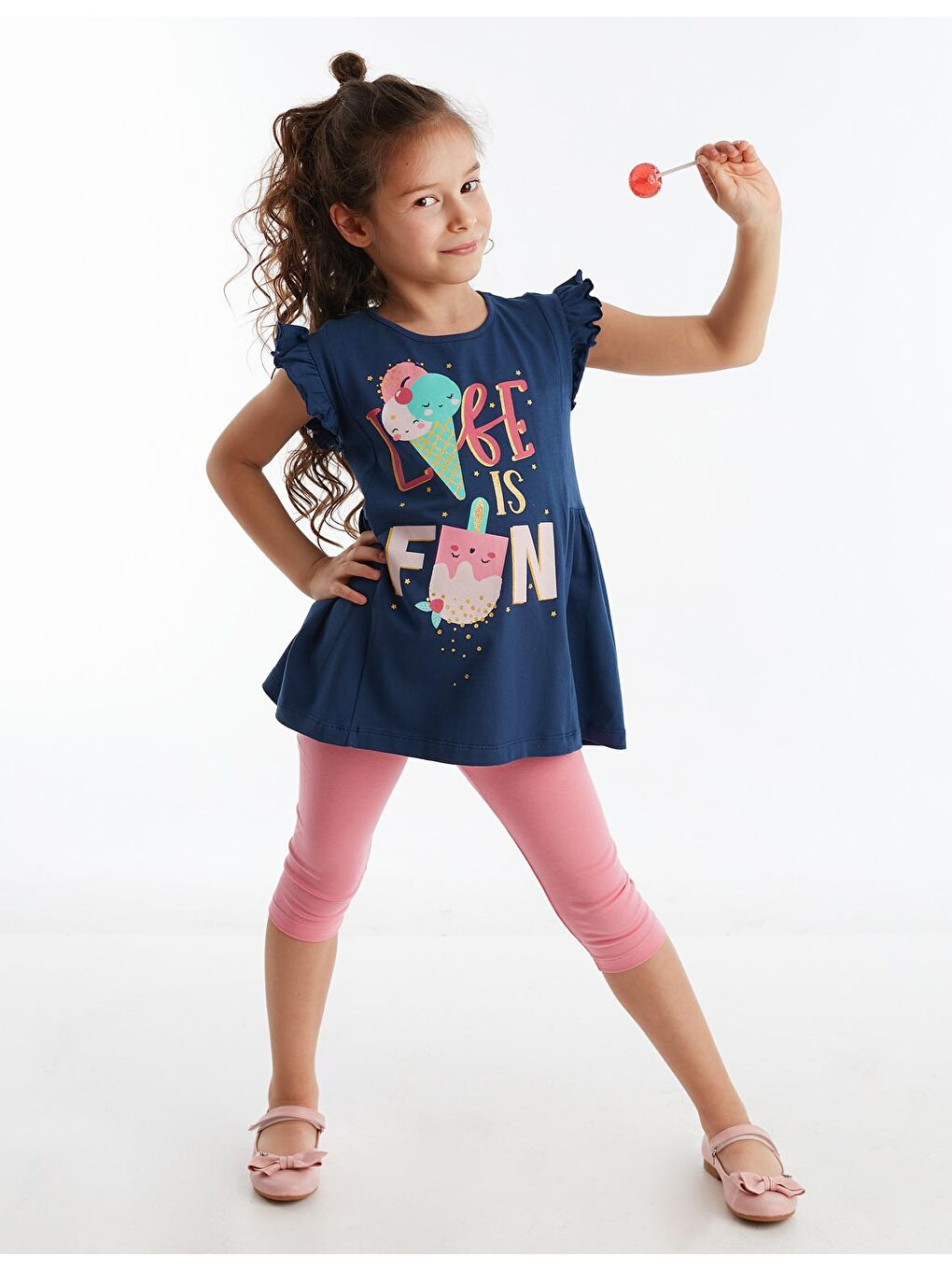 Karışık Fun Fırfırlı Kız Çocuk Tunik Tayt Takım