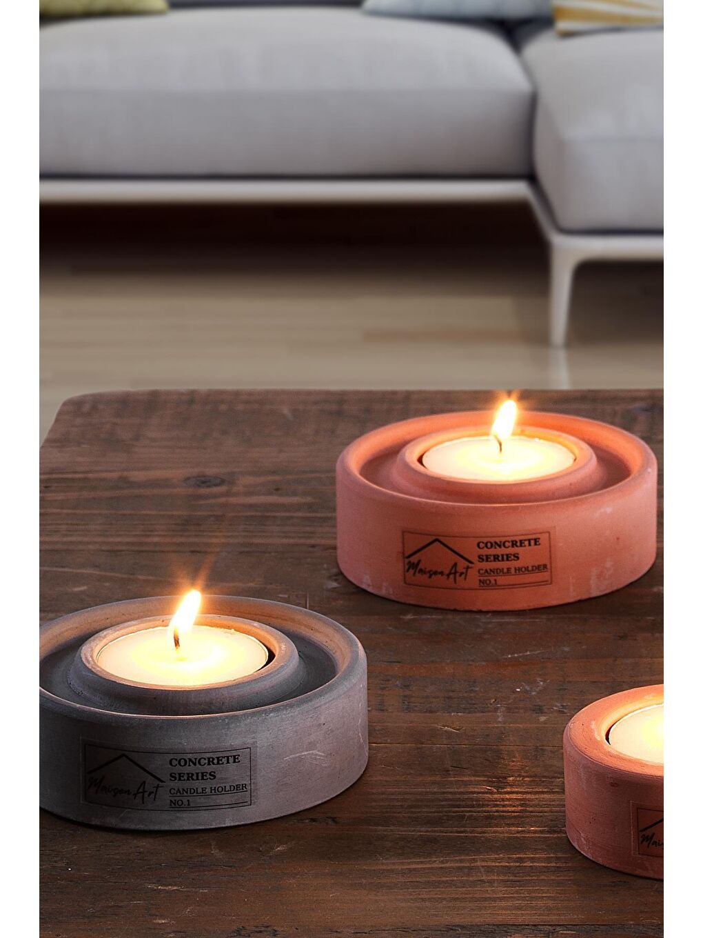 Holder | 4'Lü Set Mumluk | Tea Light Mumluk Seti | Gri-Kiremit-3