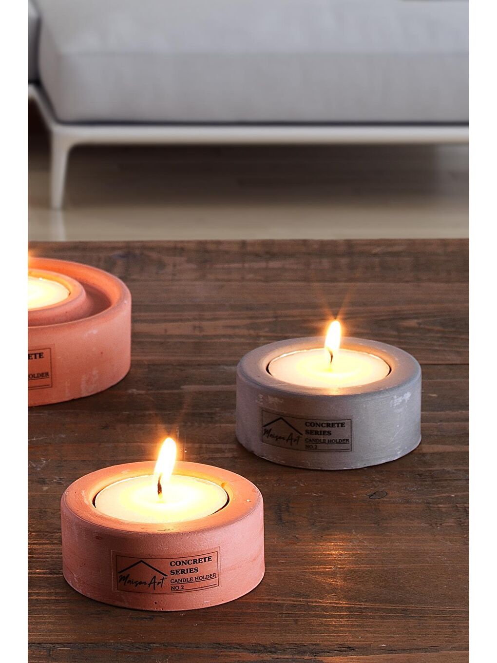 Holder | 4'Lü Set Mumluk | Tea Light Mumluk Seti | Gri-Kiremit-4