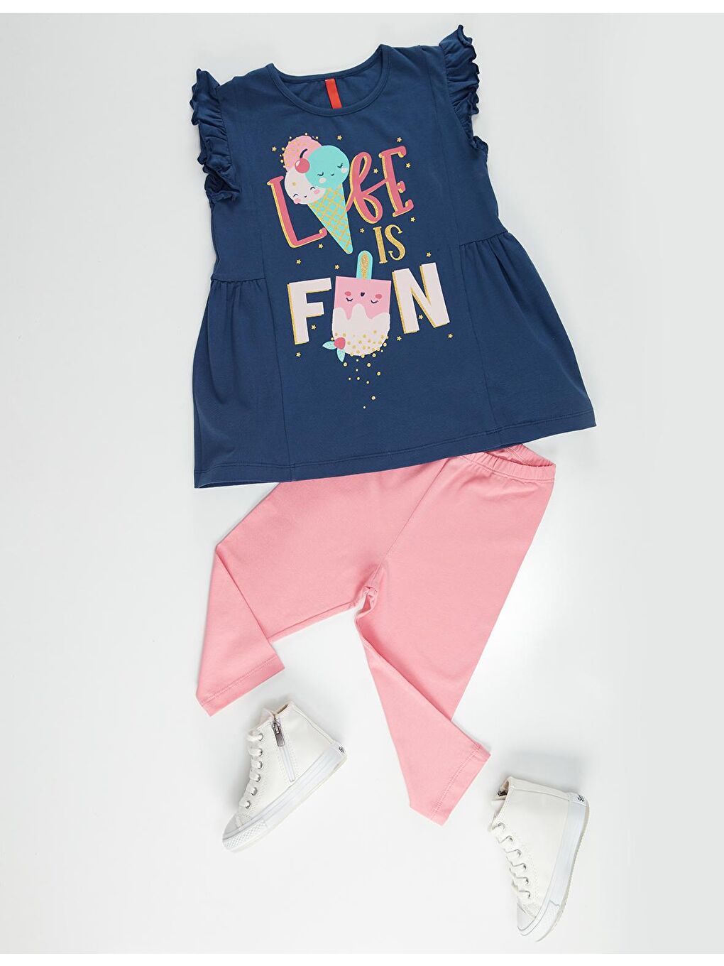 Karışık Fun Fırfırlı Kız Çocuk Tunik Tayt Takım-2