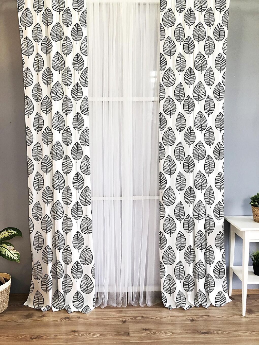 Karışık Yaprak Desenli Çocuk Ve Bebek Odası TEK KANAT Fon Perde