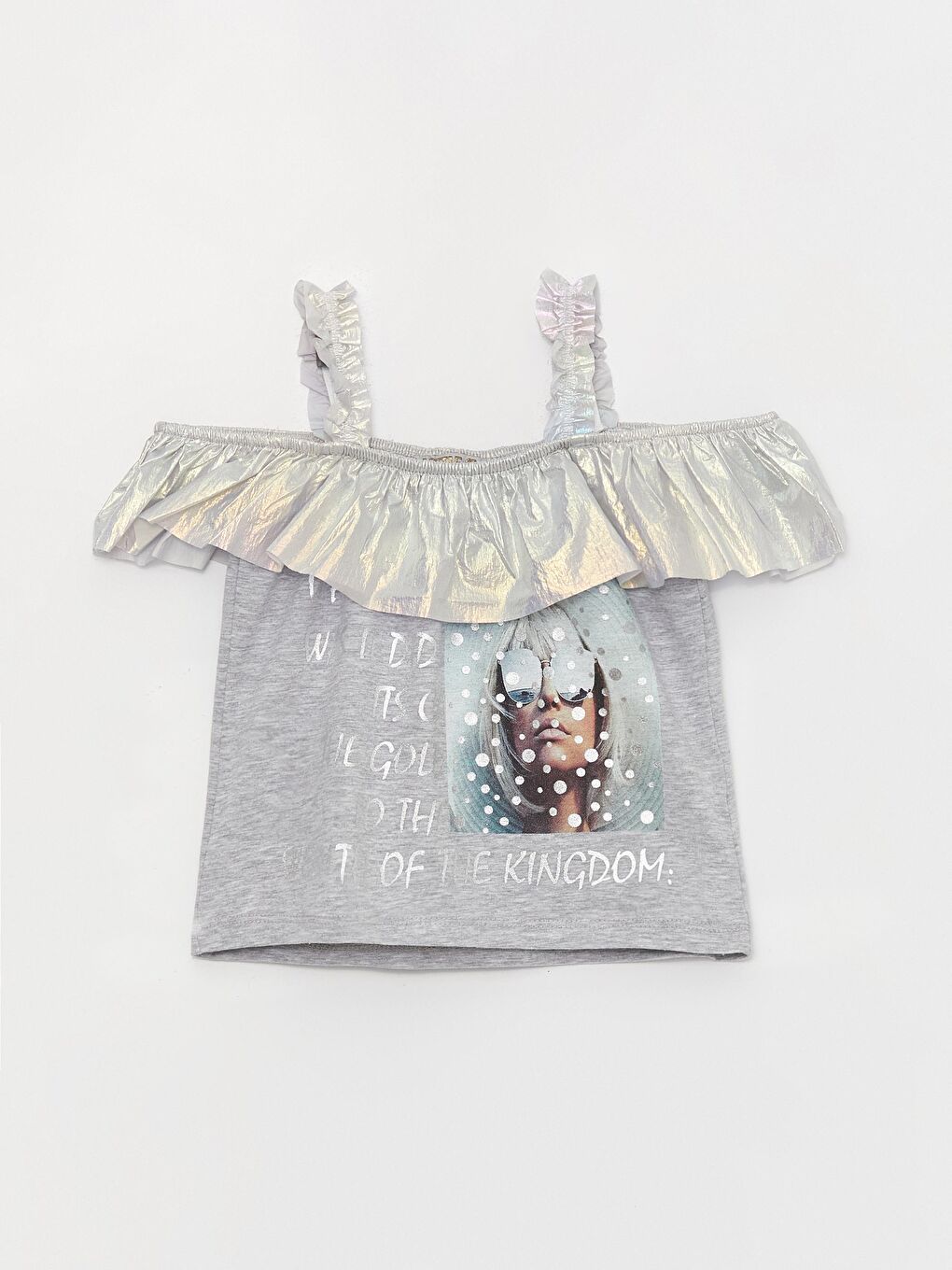 Gri Kız Çocuk Askılı Fırfırlı Bluz