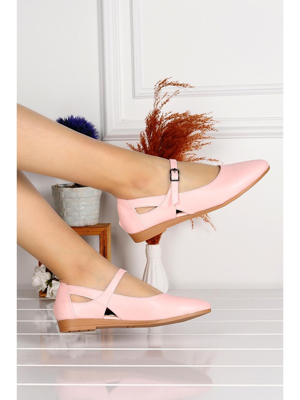 Pembe Cilt Sandalet Kadın Babet Ayakkabı 1920-201-2