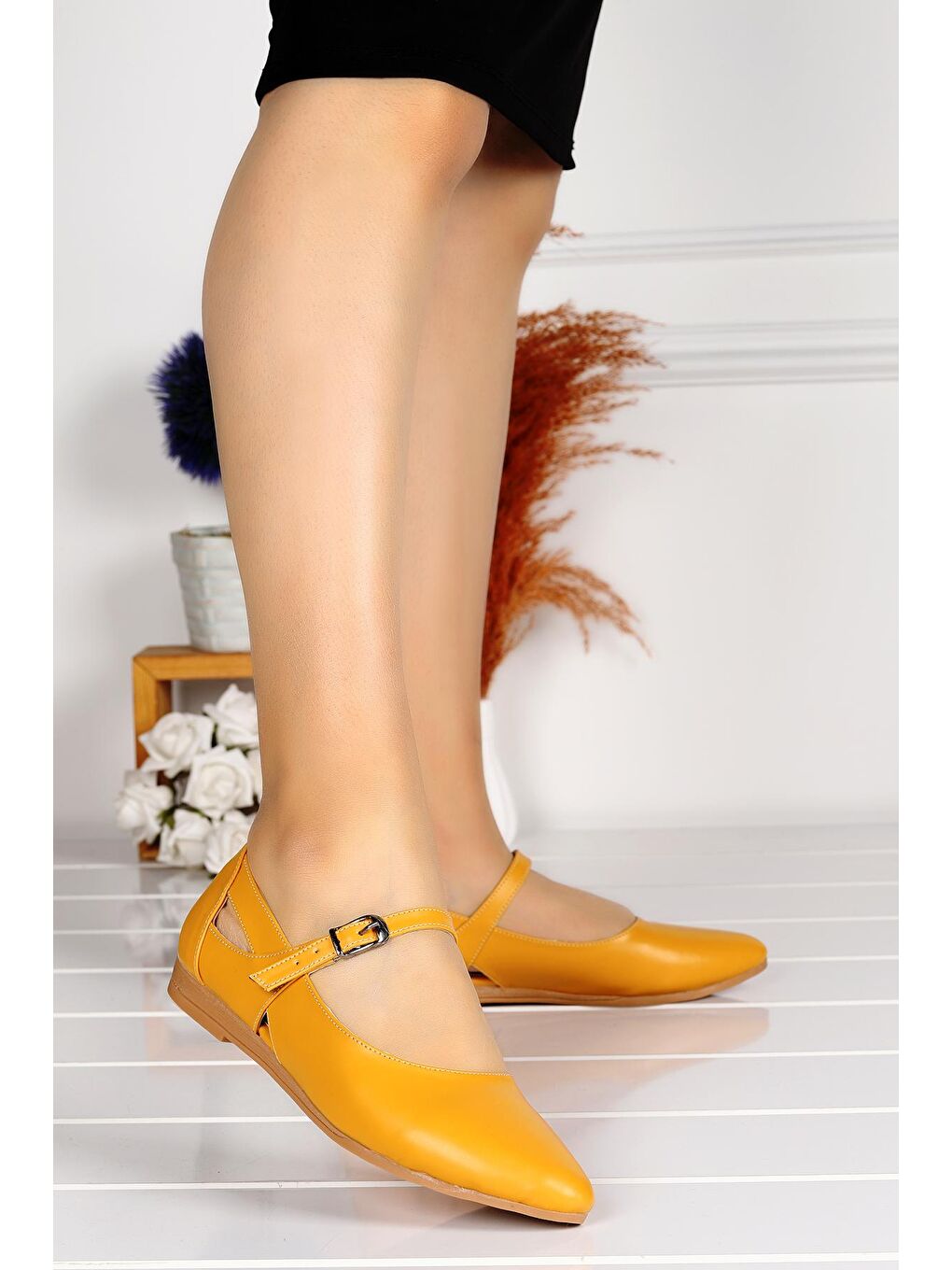 Sarı Cilt Sandalet Kadın Babet Ayakkabı 1920-201