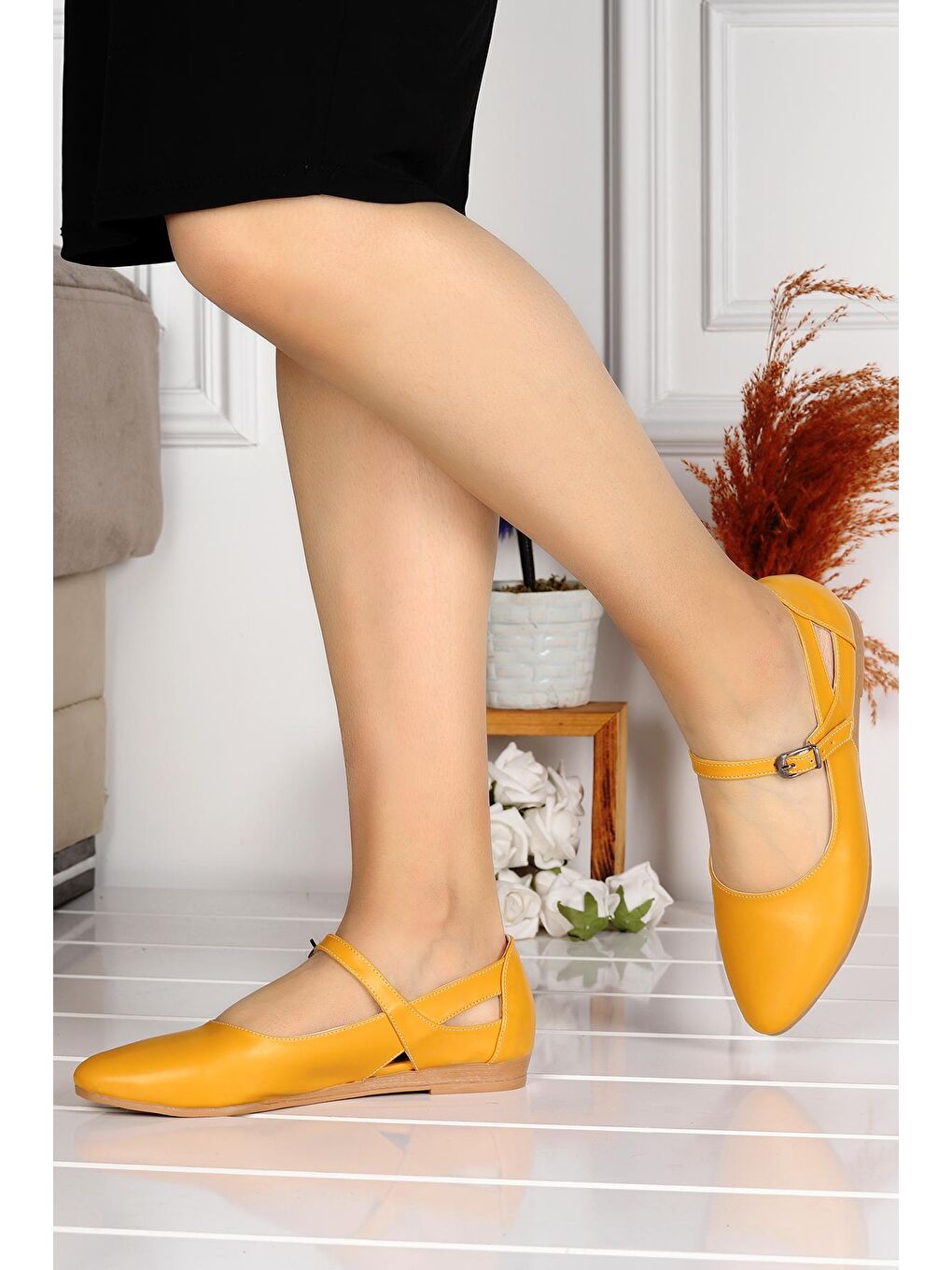 Sarı Cilt Sandalet Kadın Babet Ayakkabı 1920-201-1
