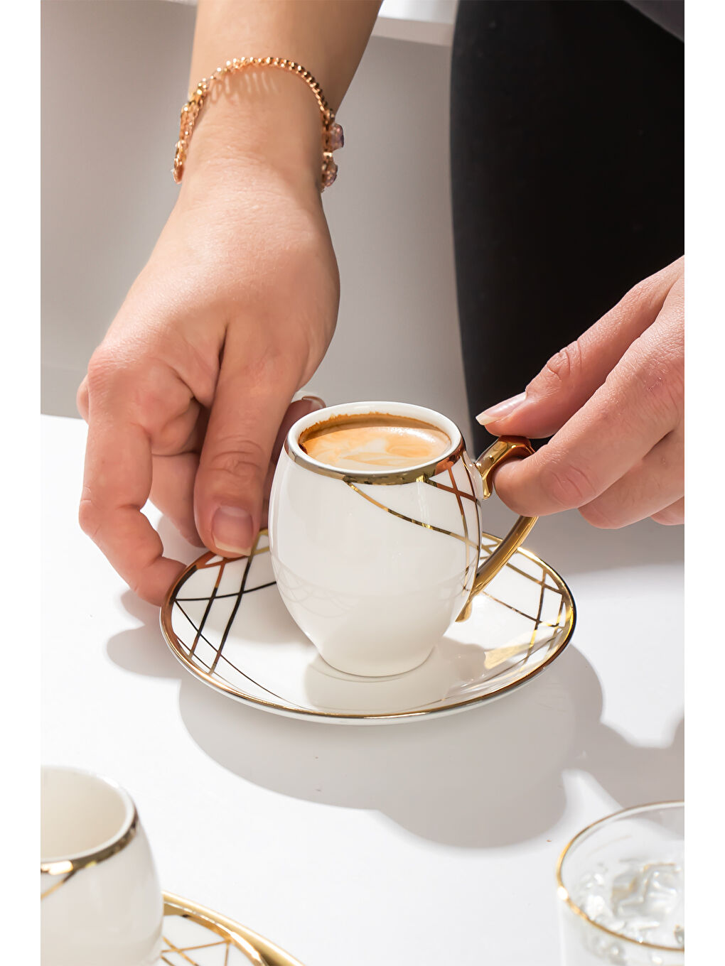 Beyaz Solara Altın Yaldızlı 6 Kişilik Fincan Seti 12 Parça Türk Kahvesi Takımı Kahve Fincanı-1