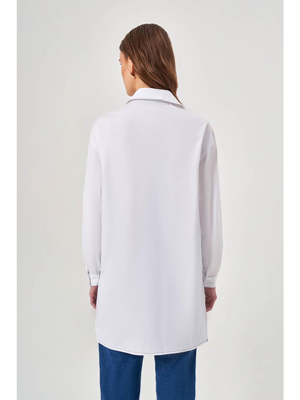 Arkası Uzun Poplin Beyaz Gömlek-3