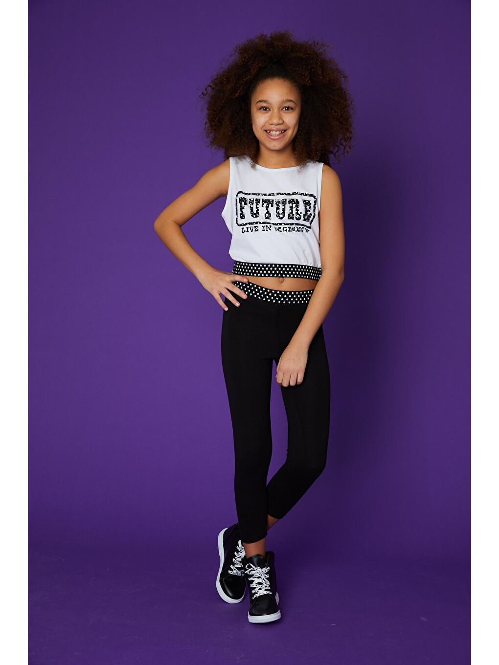 Ekru Kız Çocuk Future Crop Baskılı Bluz