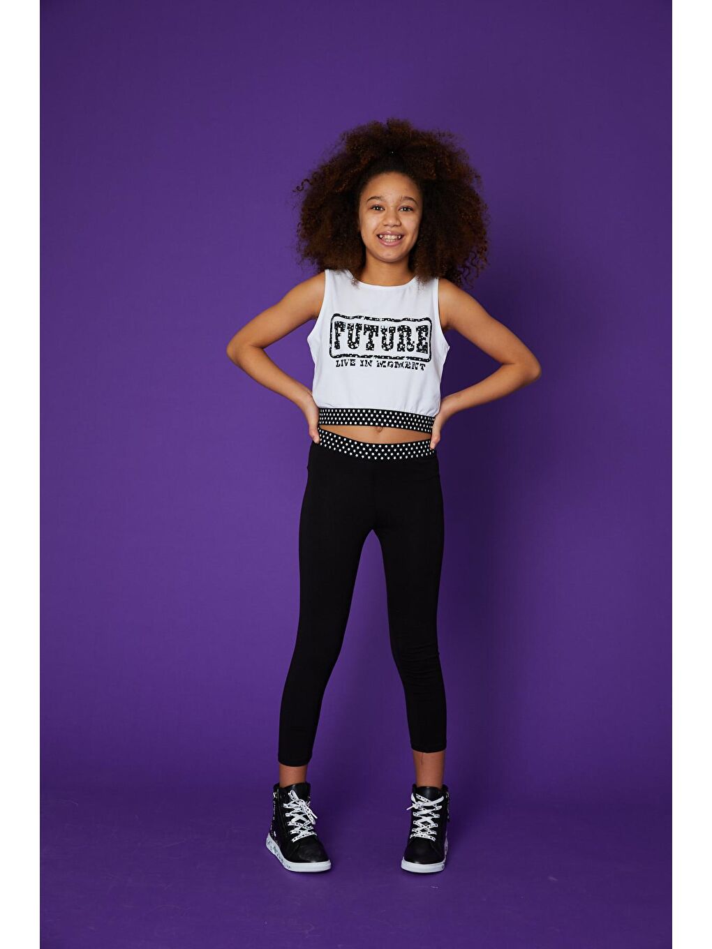 Ekru Kız Çocuk Future Crop Baskılı Bluz-1