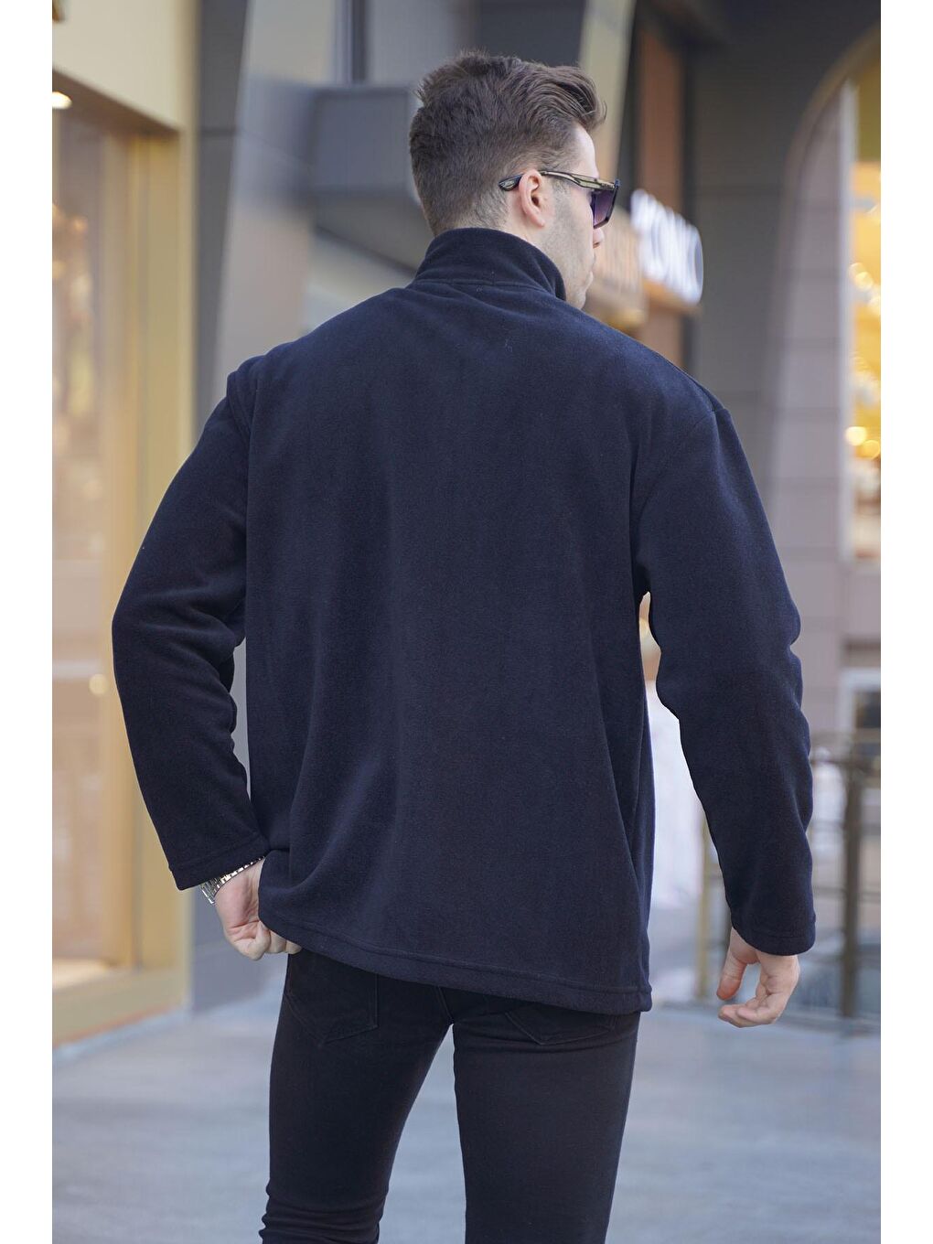 Siyah Dik Yaka  Rüzgar Geçirmez Outdoor Polar Erkek Fermuarlı Sweatshirt Hırka 6046-1