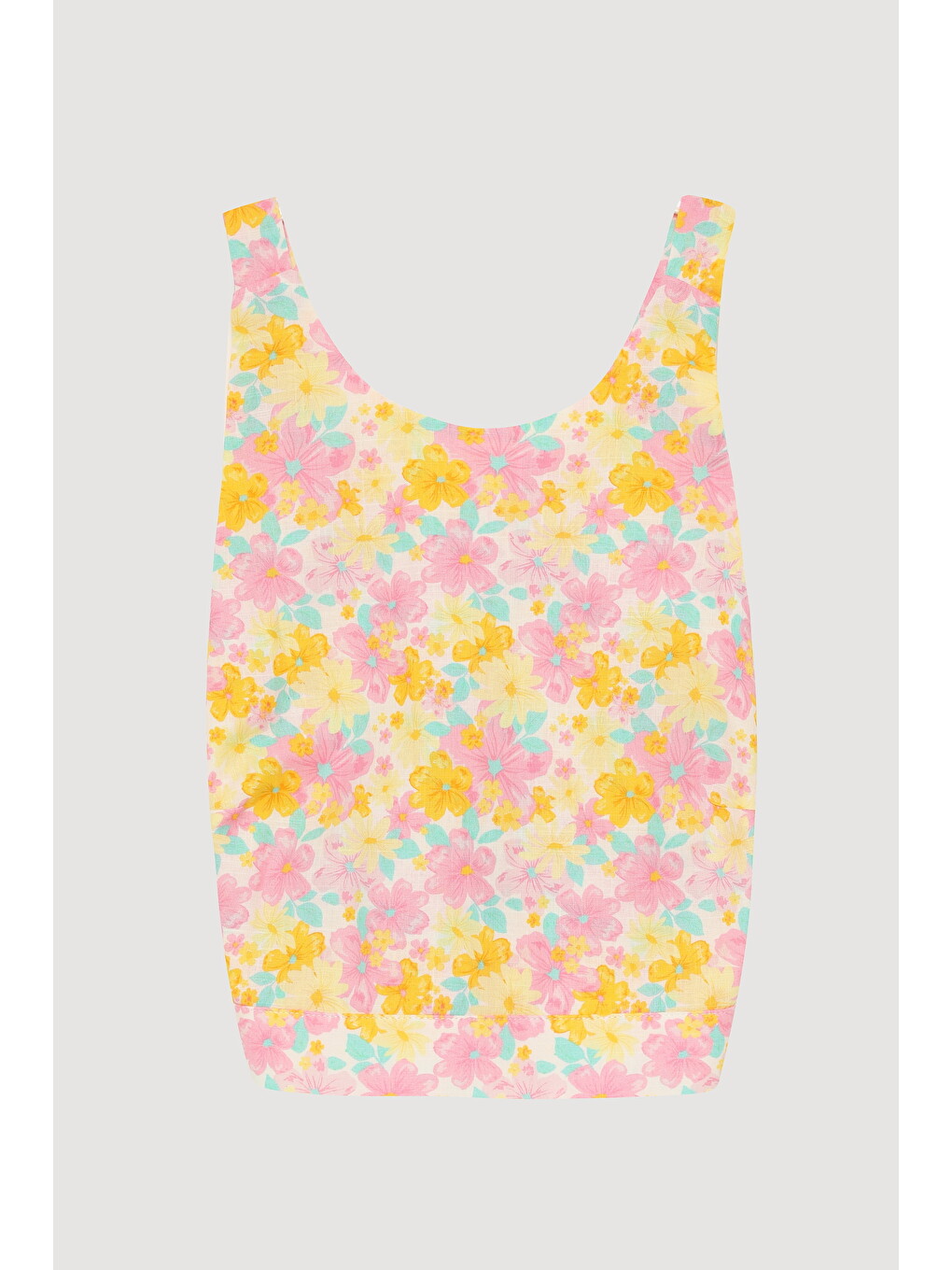 Sırtı Çapraz Çiçekli Crop Bluz Pembe-1