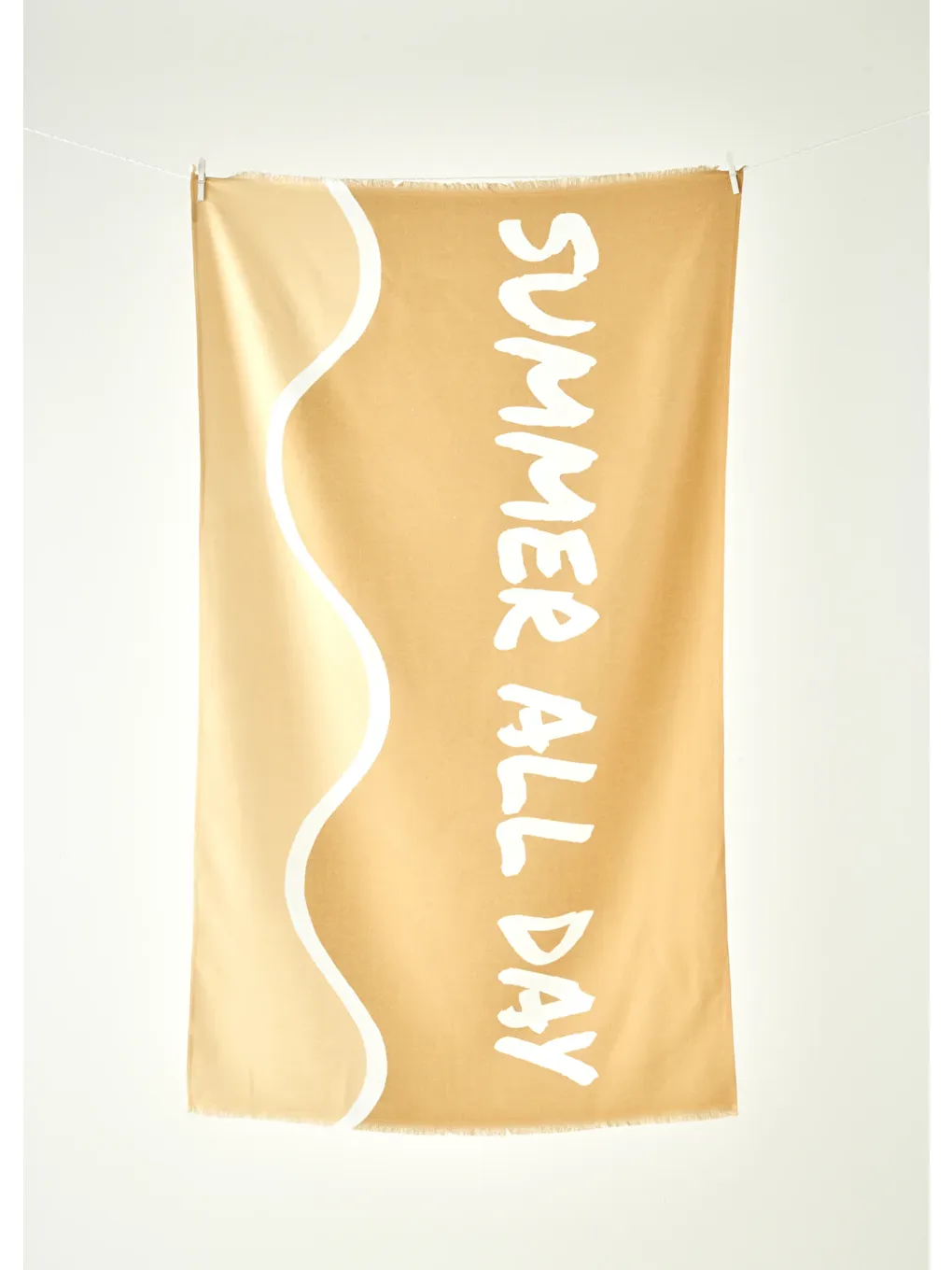 Sarı %100 Pamuk Summer All Day Baskılı Plaj Havlusu Hardal (90x150 cm)