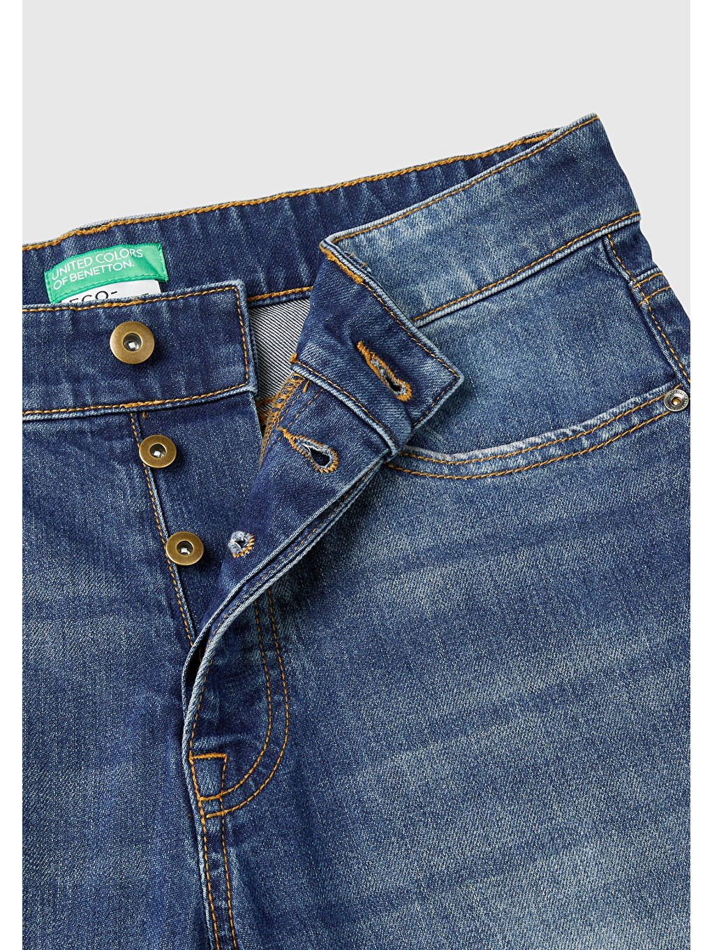 Erkek Mavi Pamuk Karışımlı Arkası Logo Etiketli Cepli Denim Jean Pantolon-5