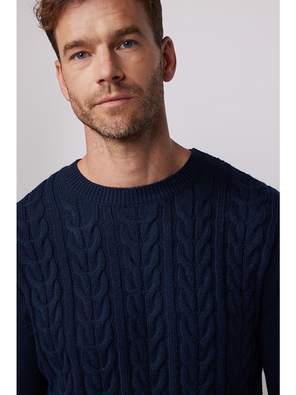 Slim Fit Bisiklet Yaka Desenli Lacivert Erkek Kazak-2