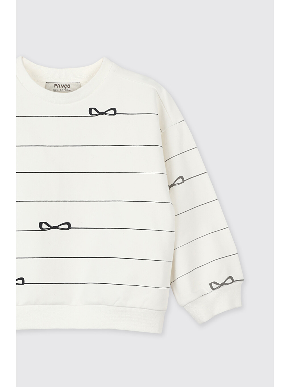 Kız Bebek Fiyonk Desenli Ekru Sweatshirt-2