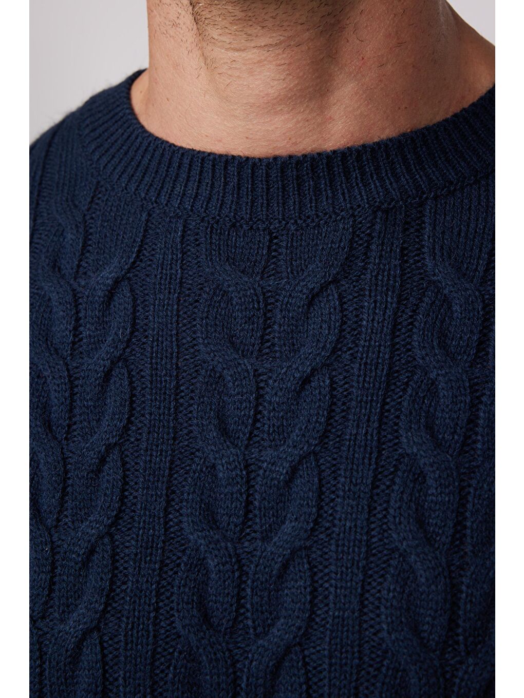 Slim Fit Bisiklet Yaka Desenli Lacivert Erkek Kazak-3