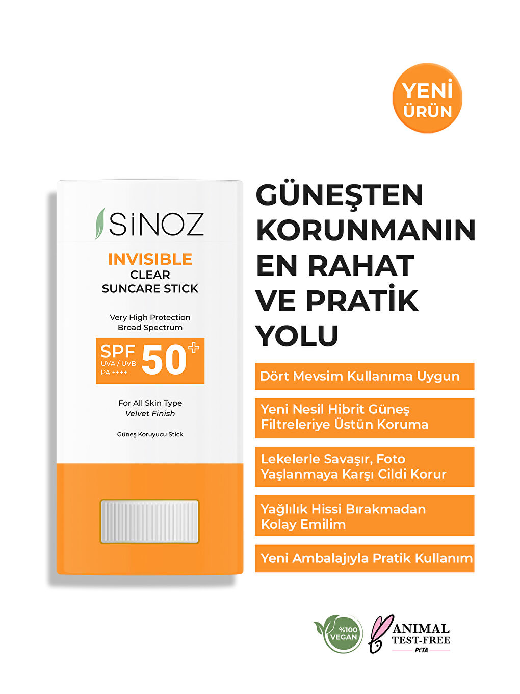 Sinoz Spf50+ Nemlendirici Ve Yatıştırıcı Yüksek Korumalı Şeffaf Stick Güneş Kremi 15 Gr