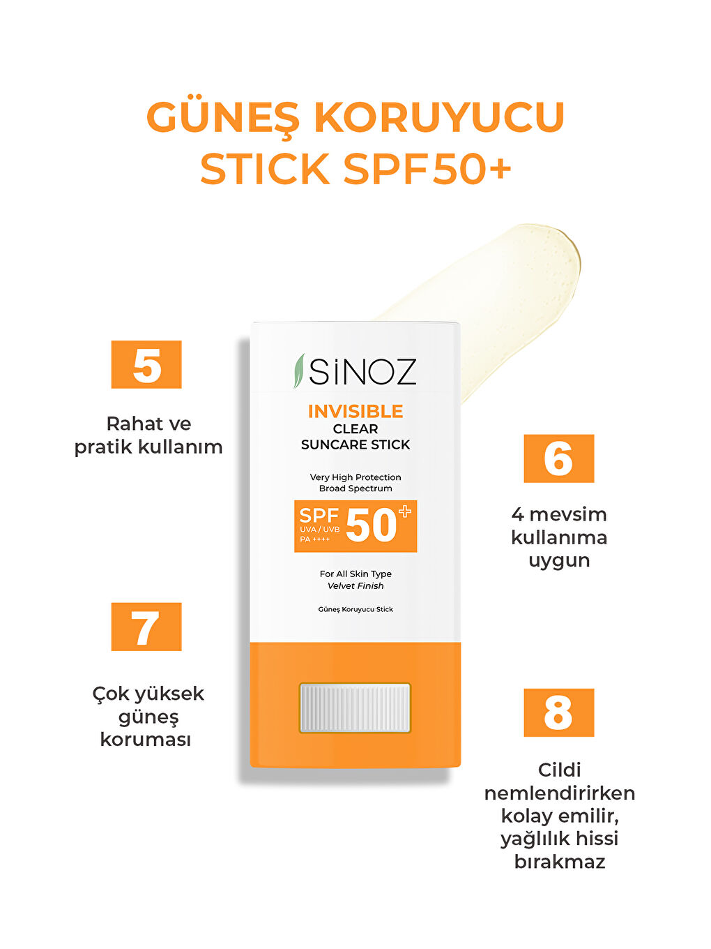 Sinoz Spf50+ Nemlendirici Ve Yatıştırıcı Yüksek Korumalı Şeffaf Stick Güneş Kremi 15 Gr - 2