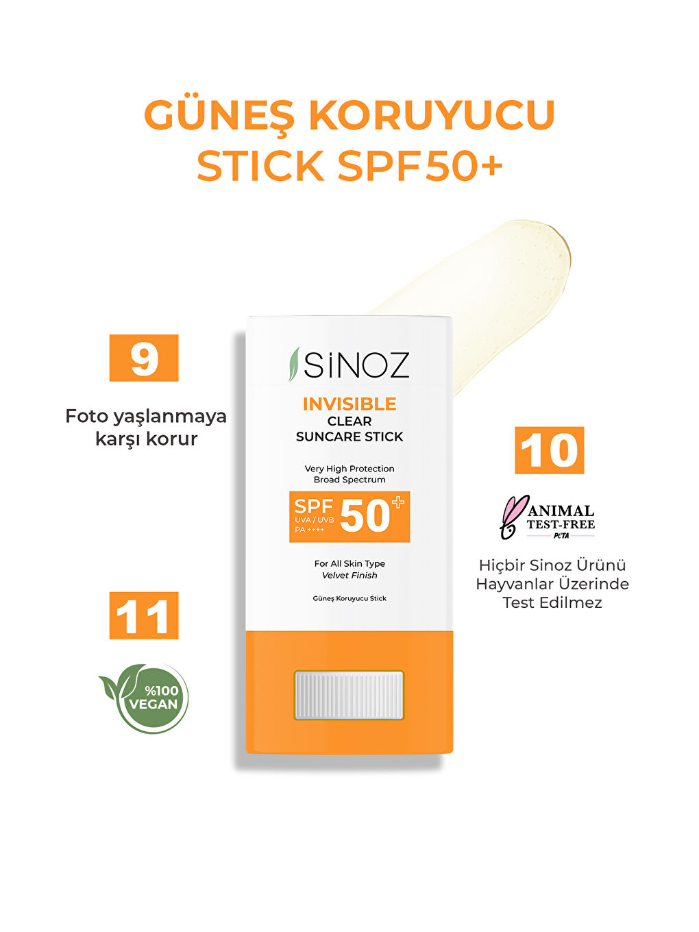 Sinoz Spf50+ Nemlendirici Ve Yatıştırıcı Yüksek Korumalı Şeffaf Stick Güneş Kremi 15 Gr - 3