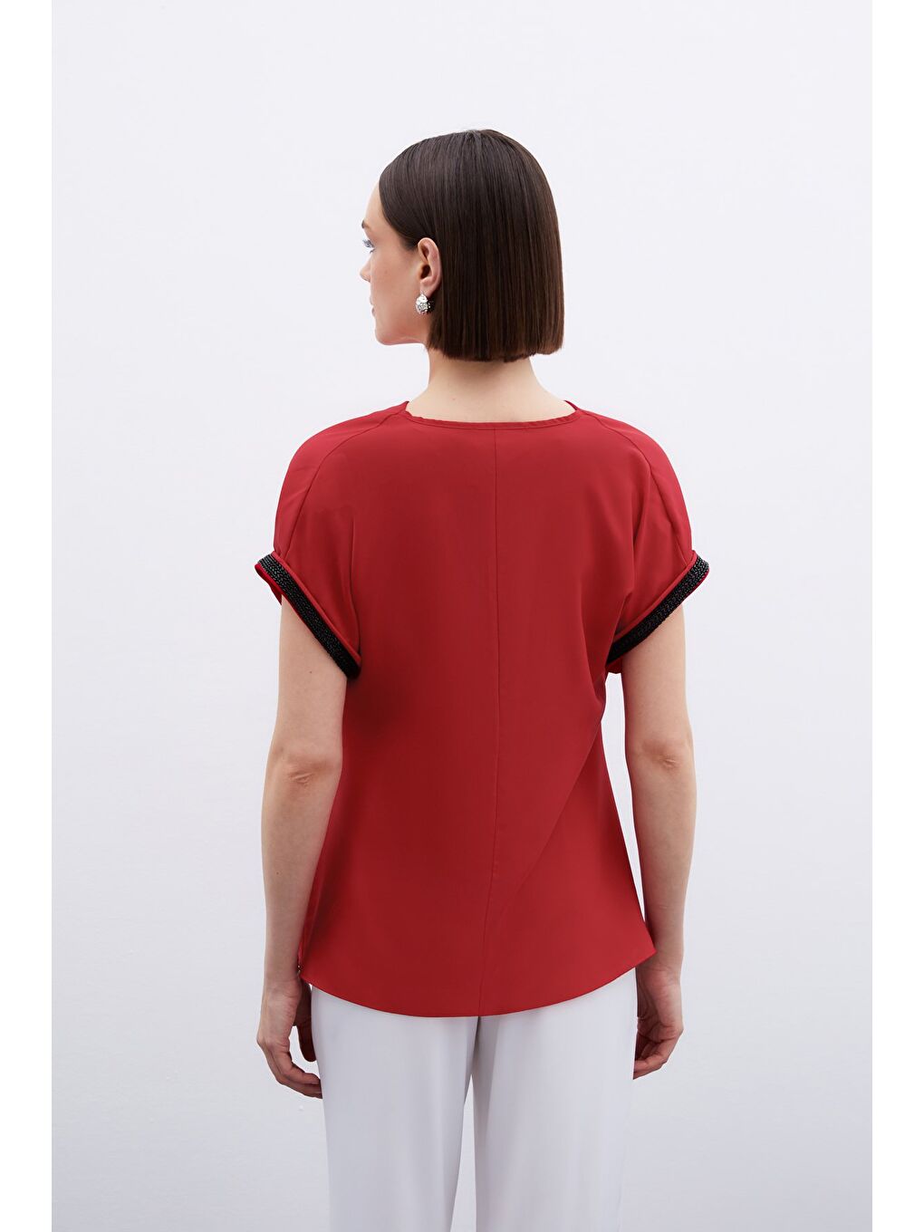 Kollar Taş Detaylı Salaş Bluz - Kırmızı-3