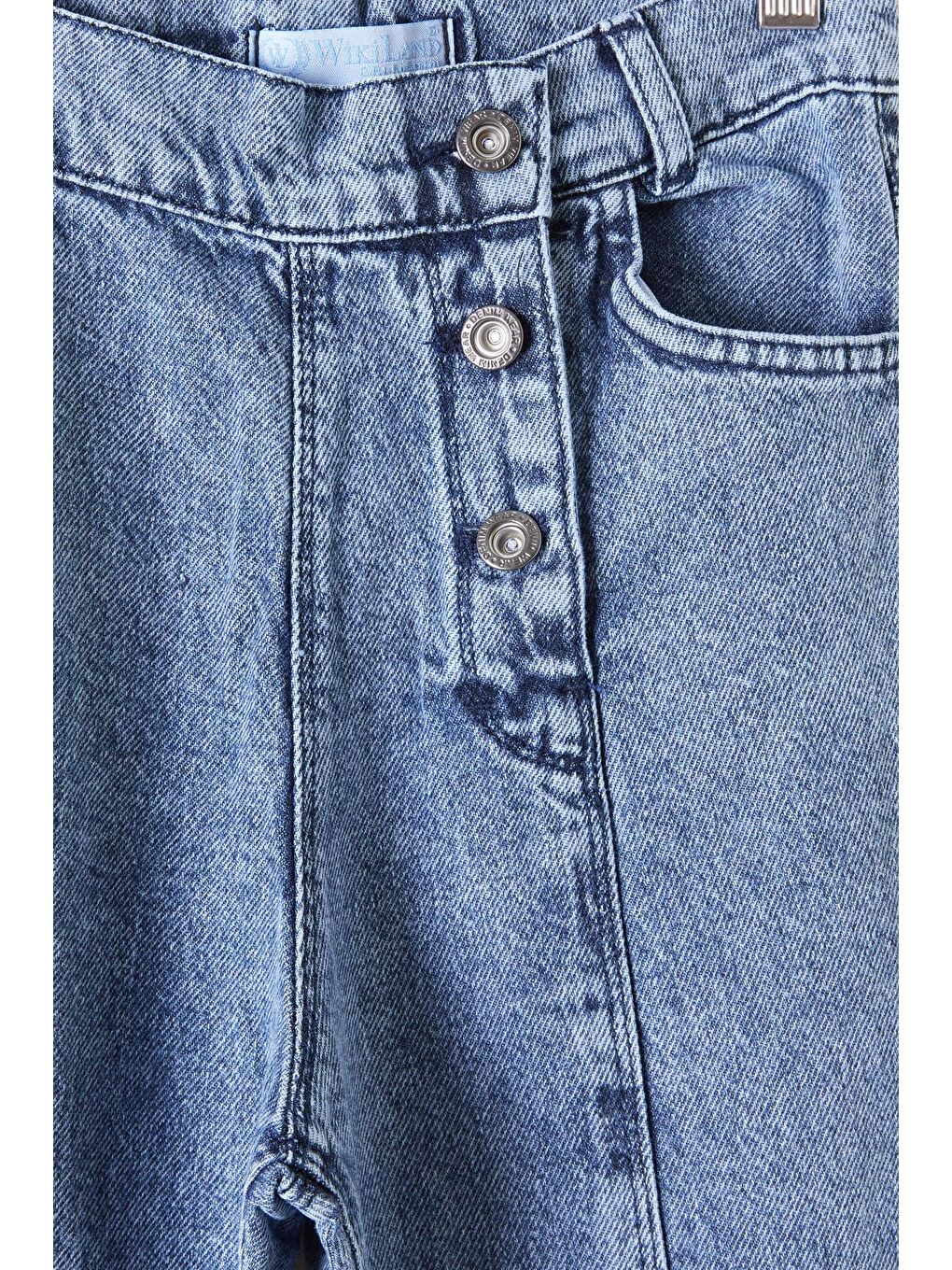 Açık Mavi Geniş Paça Yandan Patlı Kız Jean Pantolon 16202-1