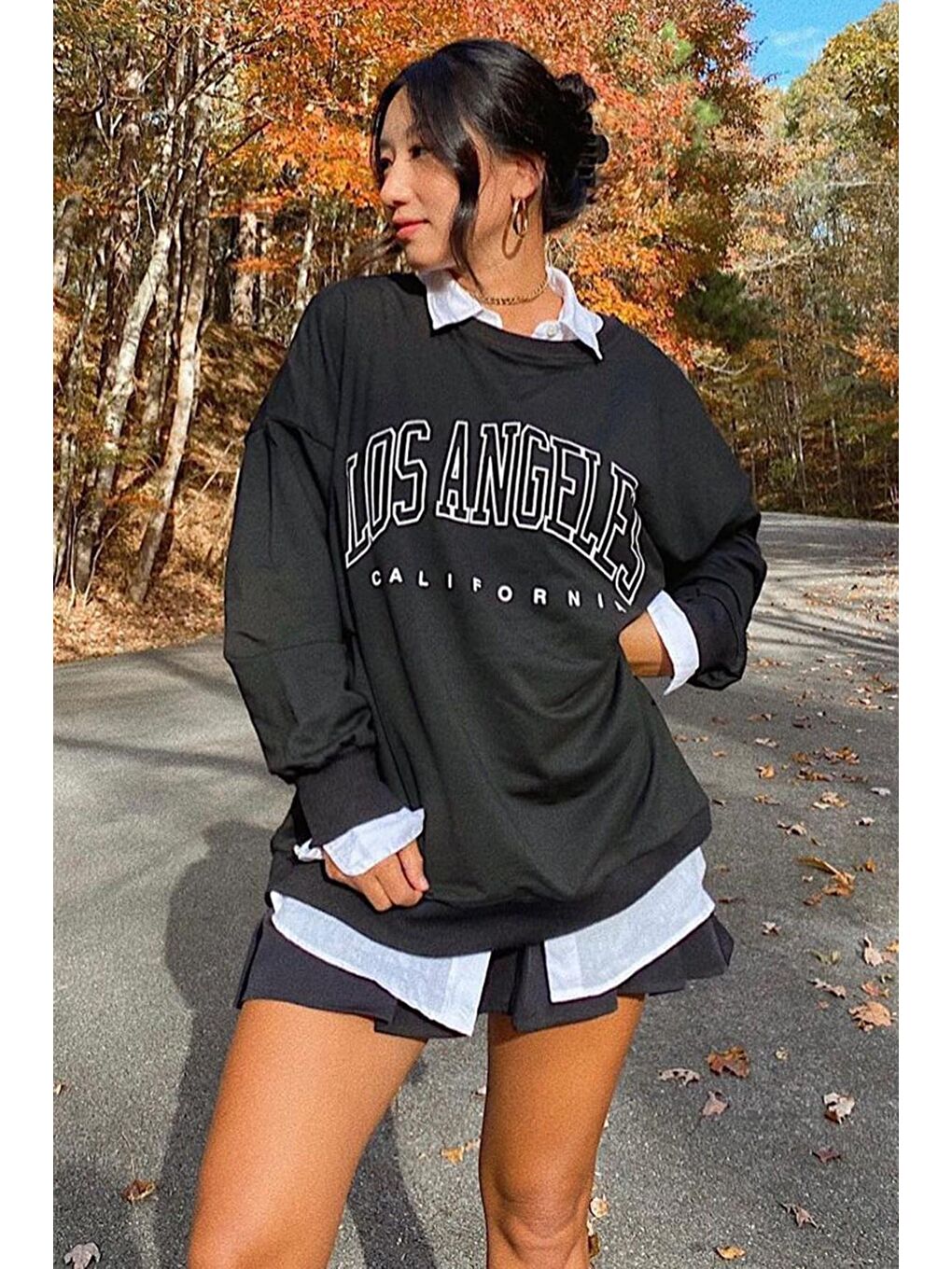 Madmext Siyah Baskılı Oversize Kadın Sweatshirt MG780