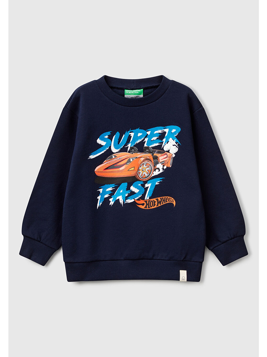 Erkek Çocuk Lacivert Hot Wheels Baskılı Logo Etiketli Bisiklet Yaka Sweatshirt