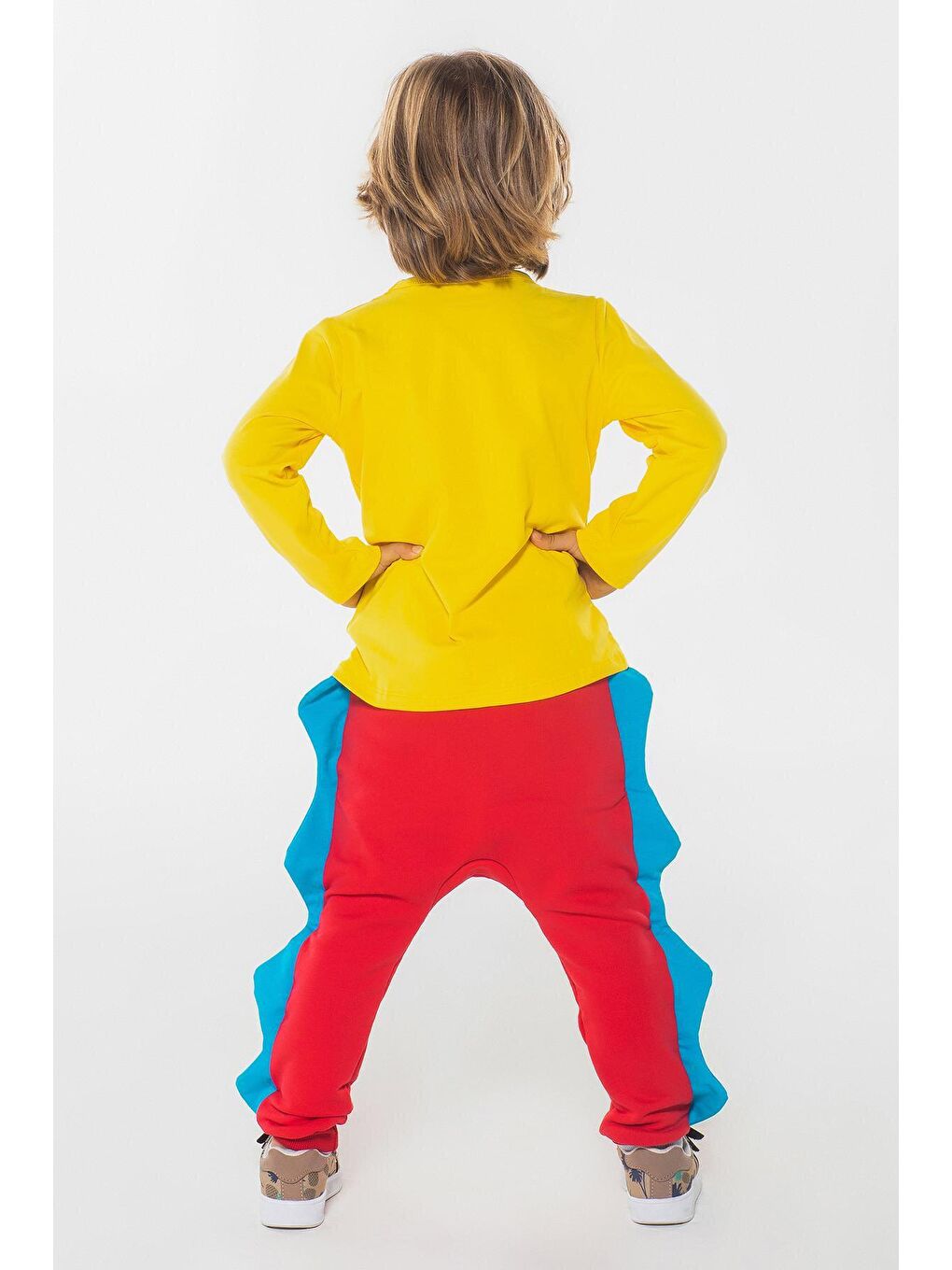 Kırmızı Dinozor Tırtırlı Erkek Çocuk Pantolon + Tshirt Takım-1