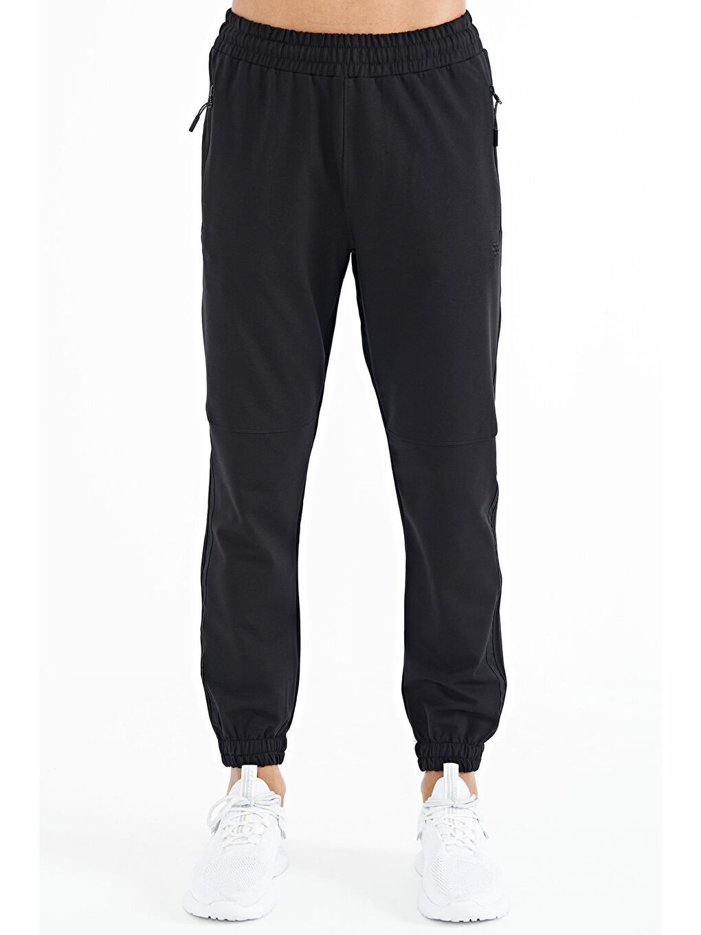 Siyah Fermuar Ceplı Biye Detalı Standart Kalıp Jogger Erkek Eşofman Alt  - 84968