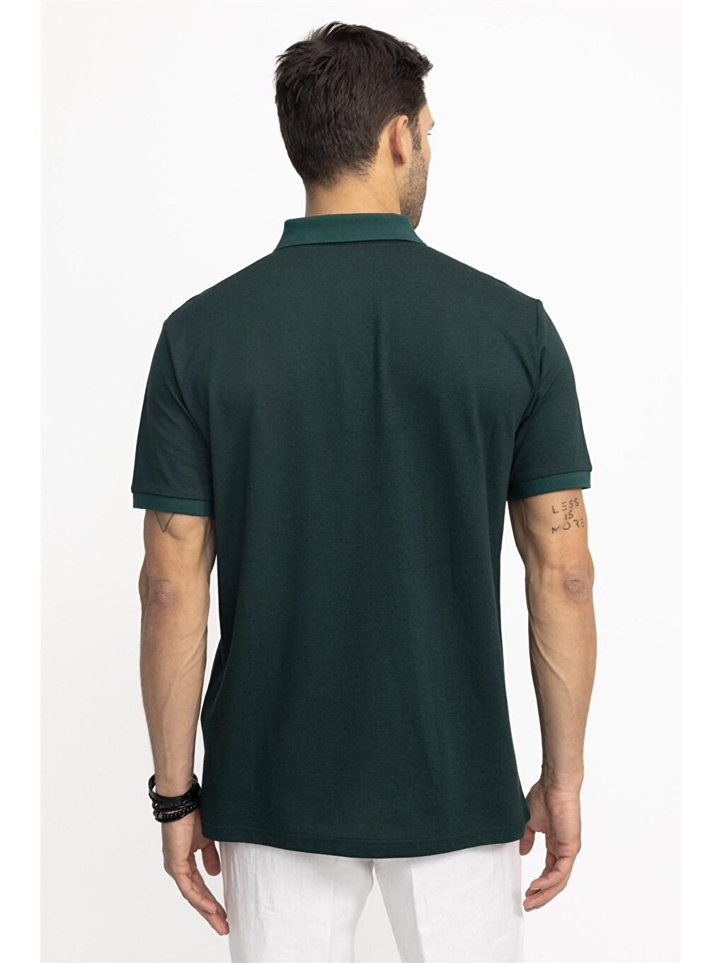 Erkek Polo Yaka Klasik Fit Düz Pamuklu Cepli Pike Yeşil Tişört-3