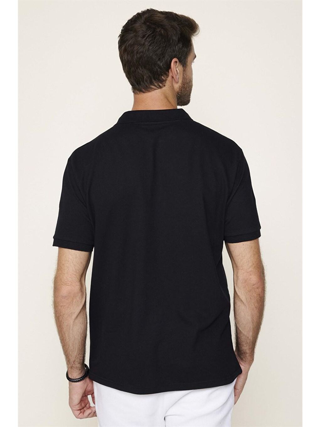 Erkek Polo Yaka Klasik Fit Düz Pamuklu Cepli Pike Siyah Tişört-4