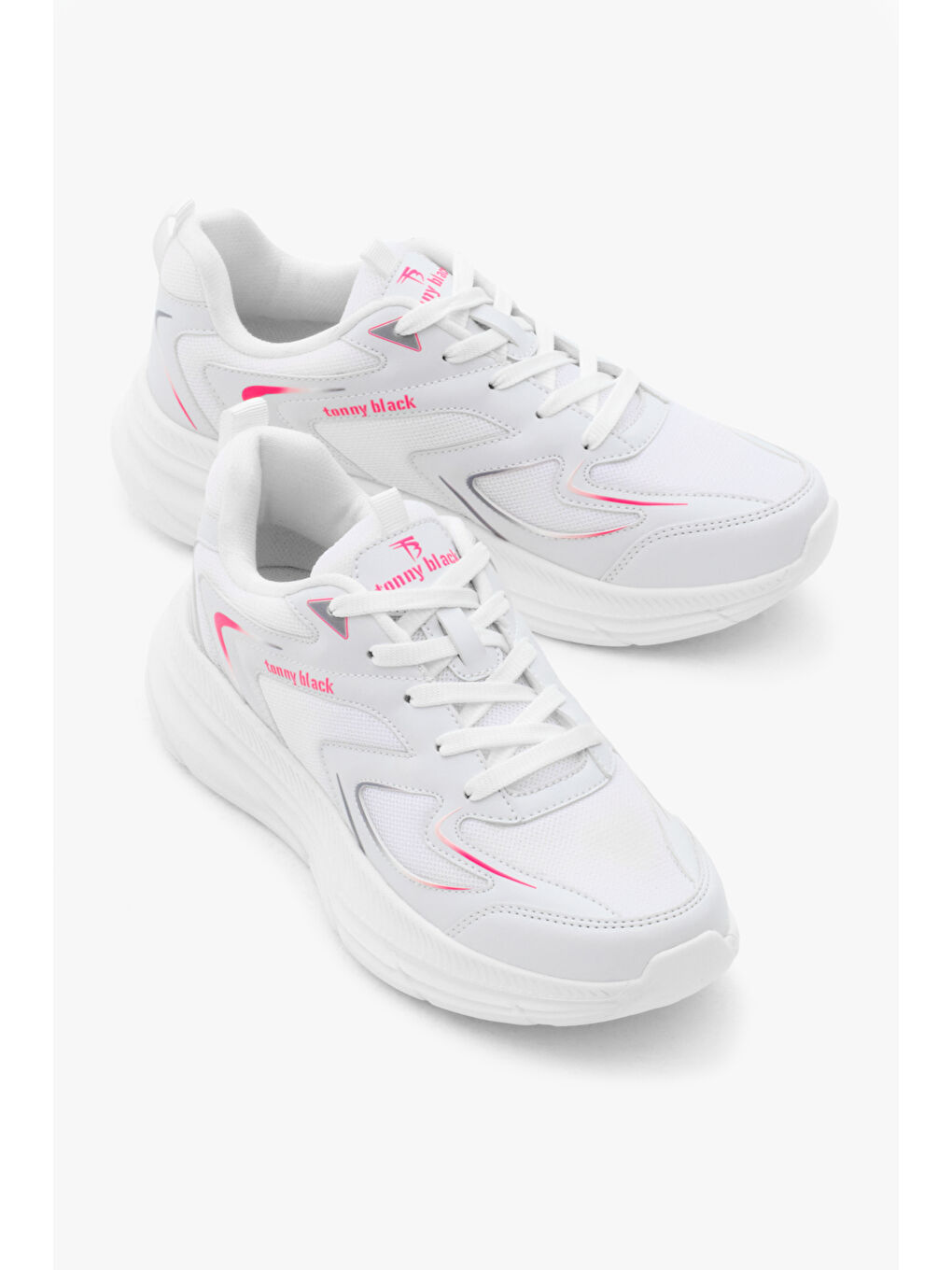 Unisex Beyaz Fuşya Nefes Alabilen Kumaş Faylon Taban Bağcıklı Spor Ayakkabı-2