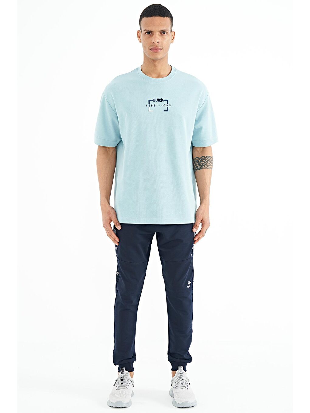 İndigo Yan Baskı Detaylı Standart Kalıp Erkek Jogger Eşofman Alt - 84965-2